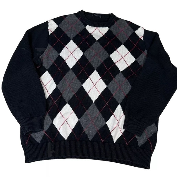 Brandy Melville Argyle Sweater Black Gray Red Academia Preppy One Size (Small) - Picture 2 of 10